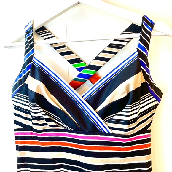 Calvin Klein Multicolor Striped Fit & Flare Pleated Sundress Cotton Stretch Midi - Picture 10 of 16